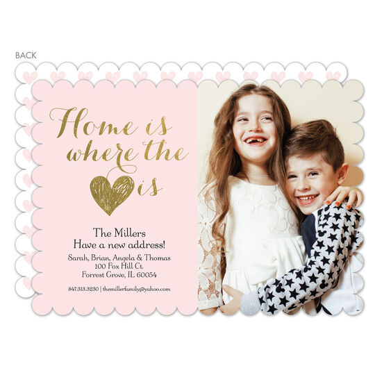 Pink and Gold Heart Photo Moving Announcements